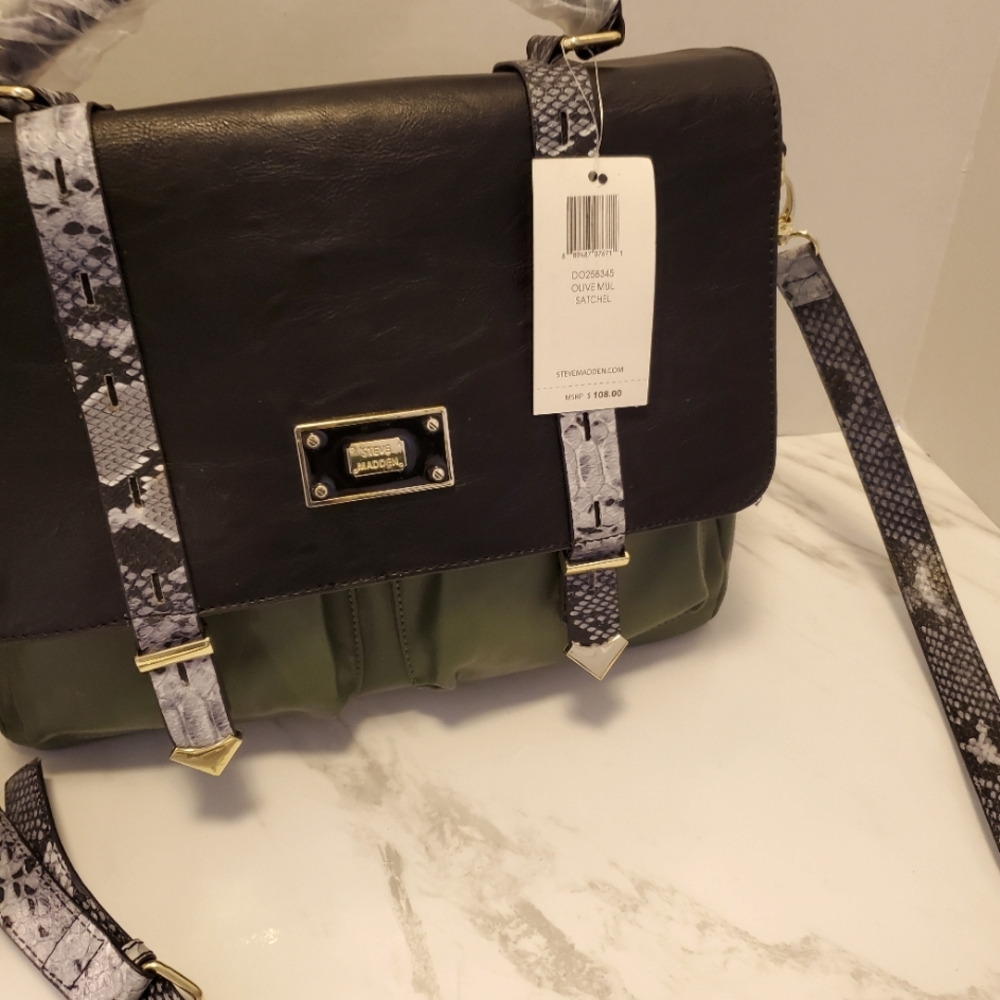 Nwt Steve Madden Black And Green Satchel